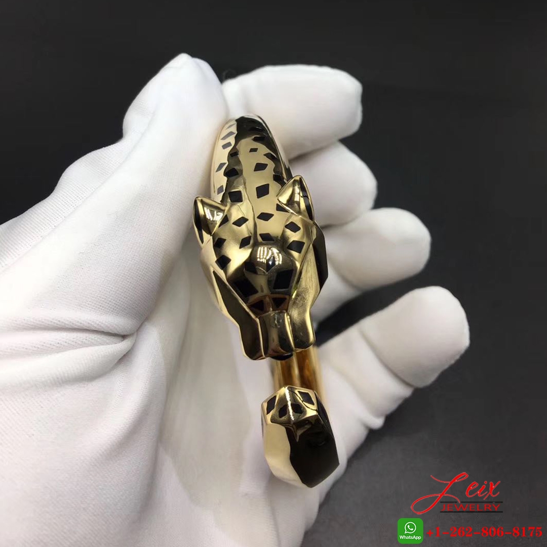 Custom Panthere De Cartier Solid 18K Yellow Gold Black Lacquer Bracelet (3) Custom Panthere De Cartier Solid 18K Yellow Gold Black Lacquer Bracelet