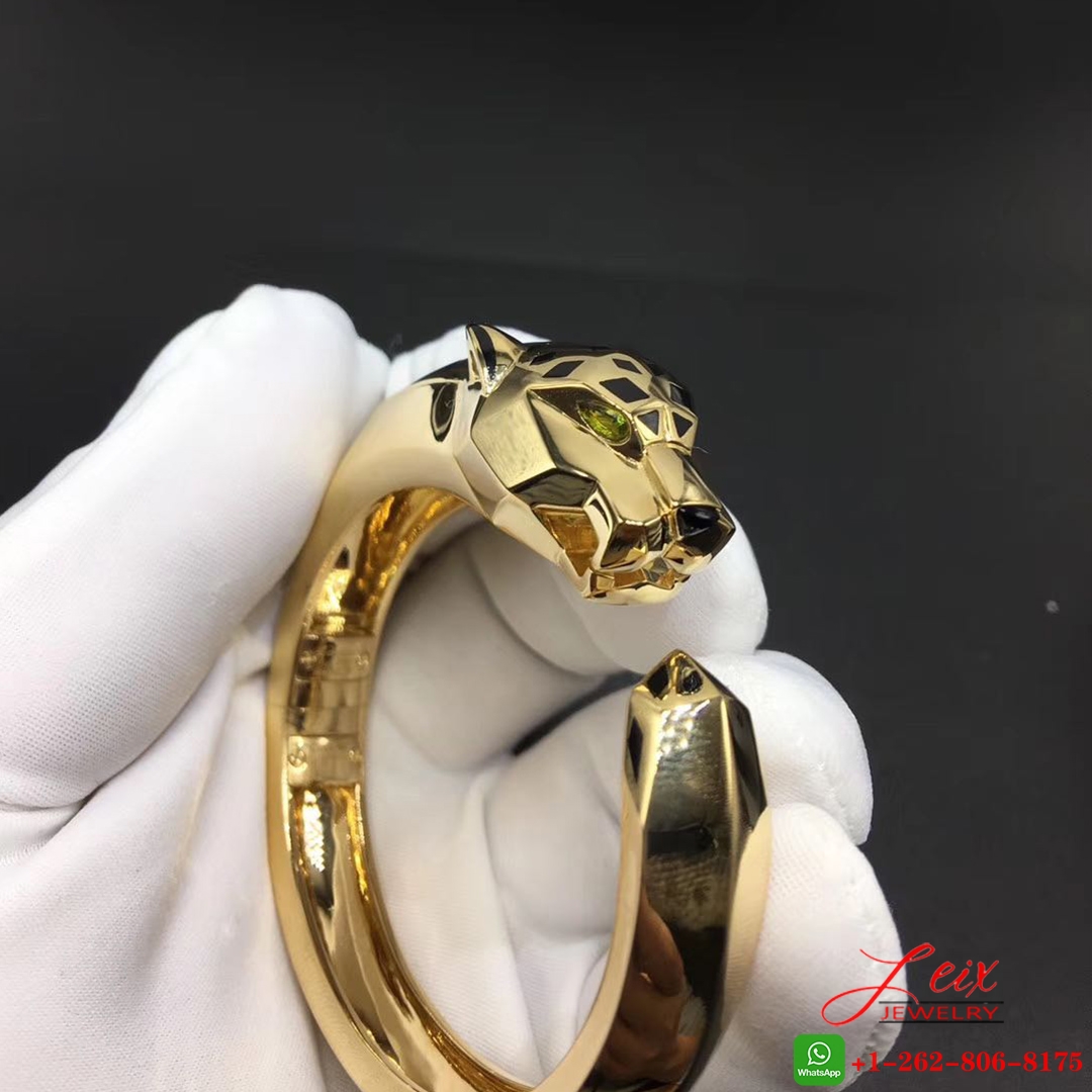 Custom Panthere De Cartier Solid 18K Yellow Gold Black Lacquer Bracelet