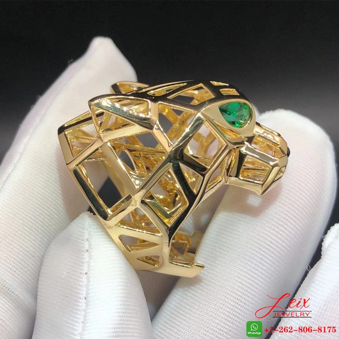 Custom Panthère de Cartier 18K Yellow Gold Tsavorite Garnet and Onyx Ring (2) Custom Panthère de Cartier 18K Yellow Gold Tsavorite Garnet and Onyx Ring