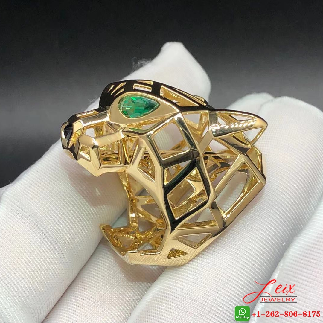 Custom Panthère de Cartier 18K Yellow Gold Tsavorite Garnet and Onyx Ring Custom Panthère de Cartier 18K Yellow Gold Tsavorite Garnet and Onyx Ring