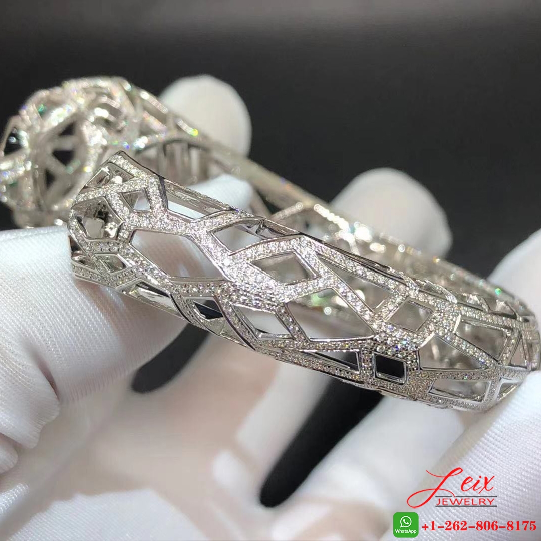 Custom Panthere de Cartier 18k White Gold Full Diamond Paved Hollow-carved Bracelet (1) Custom Panthere de Cartier 18k White Gold Full Diamond Paved Hollow-carved Bracelet