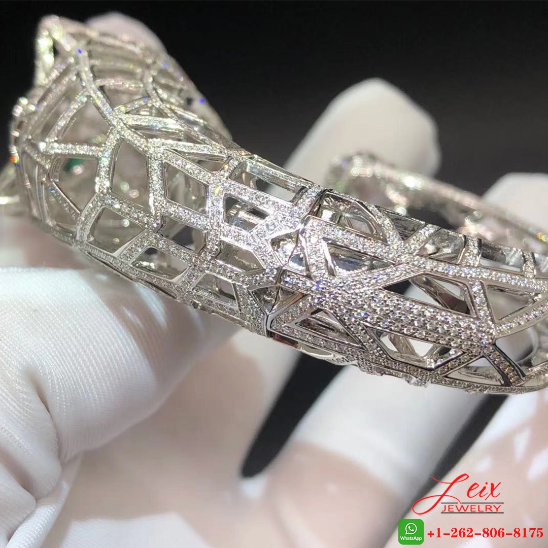 Custom Panthere de Cartier 18k White Gold Full Diamond Paved Hollow-carved Bracelet (2) Custom Panthere de Cartier 18k White Gold Full Diamond Paved Hollow-carved Bracelet