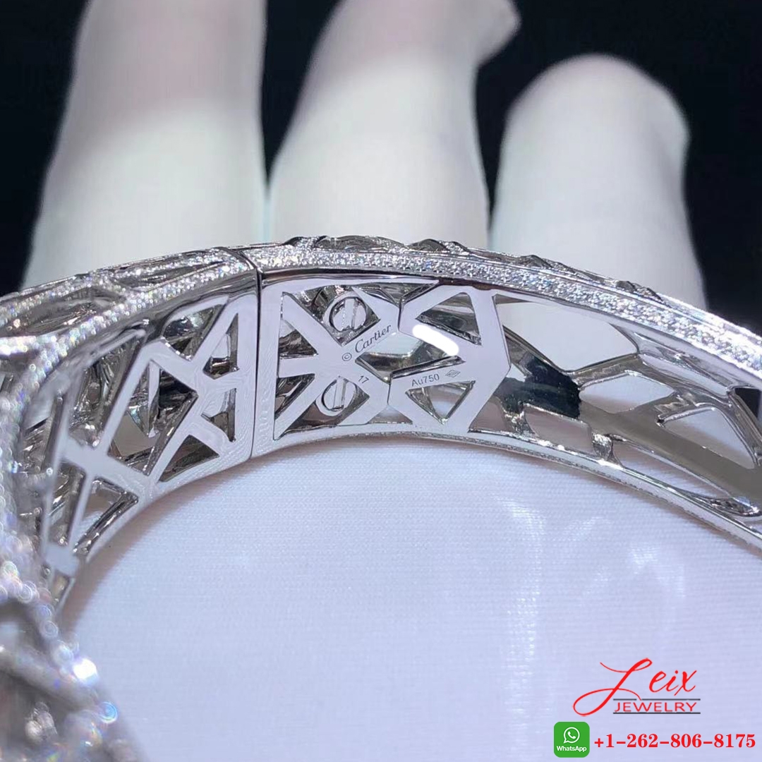 Custom Panthere de Cartier 18k White Gold Full Diamond Paved Hollow-carved Bracelet (3) Custom Panthere de Cartier 18k White Gold Full Diamond Paved Hollow-carved Bracelet