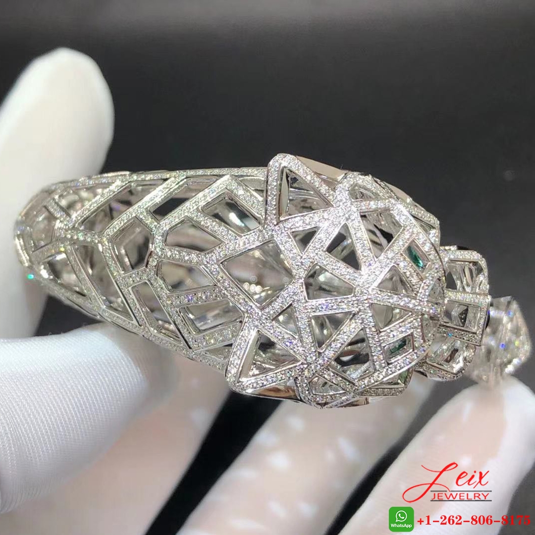 Custom Panthere de Cartier 18k White Gold Full Diamond Paved Hollow-carved Bracelet (4) Custom Panthere de Cartier 18k White Gold Full Diamond Paved Hollow-carved Bracelet