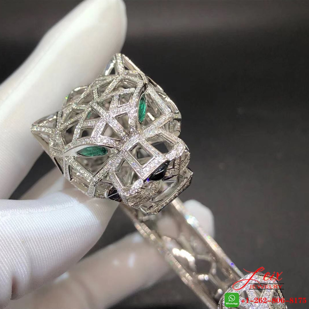 Custom Panthere de Cartier 18k White Gold Full Diamond Paved Hollow-carved Bracelet (5) Custom Panthere de Cartier 18k White Gold Full Diamond Paved Hollow-carved Bracelet