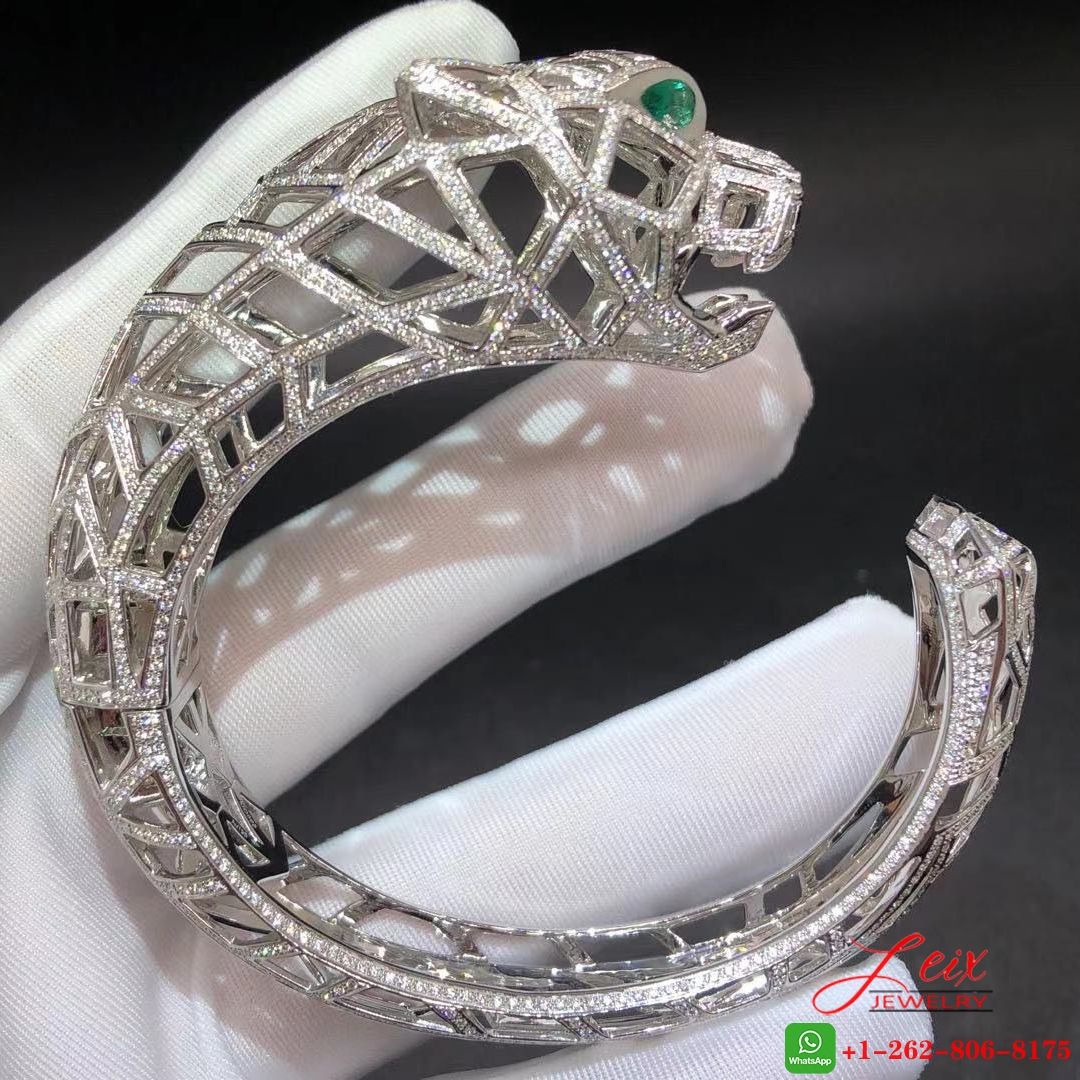 Custom Panthere de Cartier 18k White Gold Full Diamond Paved Hollow-carved Bracelet