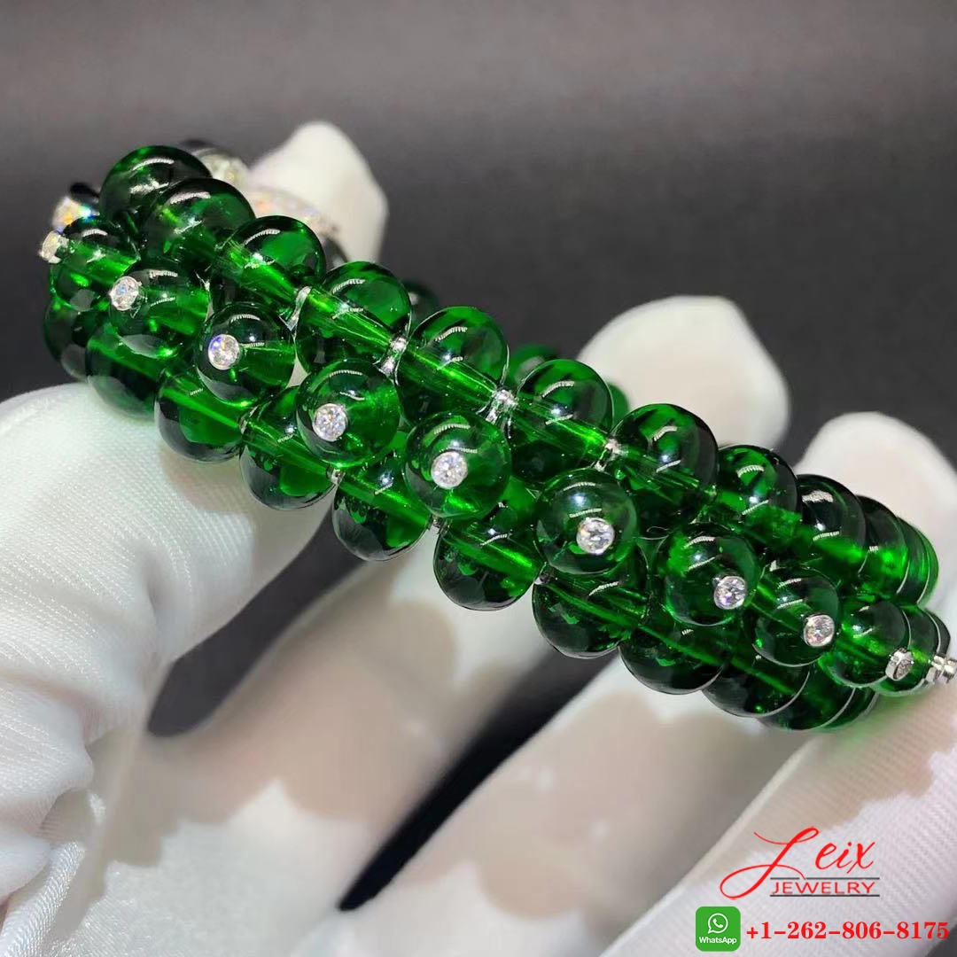Custom Panthere de Cartier High Jewelry Bracelet in Platinum, Emeralds Beads and Onyx (1) Custom Panthere de Cartier High Jewelry Bracelet in Platinum, Emeralds Beads and Onyx