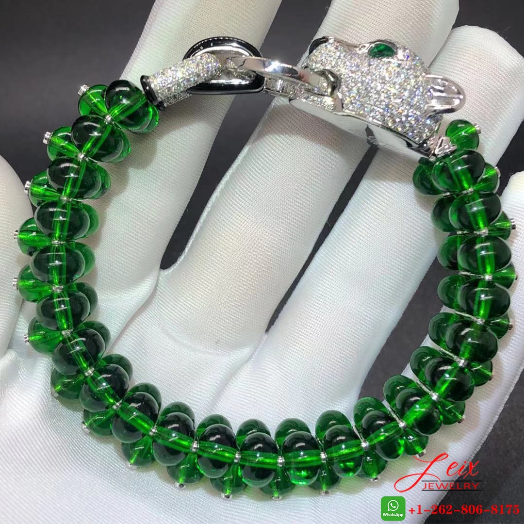Custom Panthere de Cartier High Jewelry Bracelet in Platinum, Emeralds Beads and Onyx (2) Custom Panthere de Cartier High Jewelry Bracelet in Platinum, Emeralds Beads and Onyx