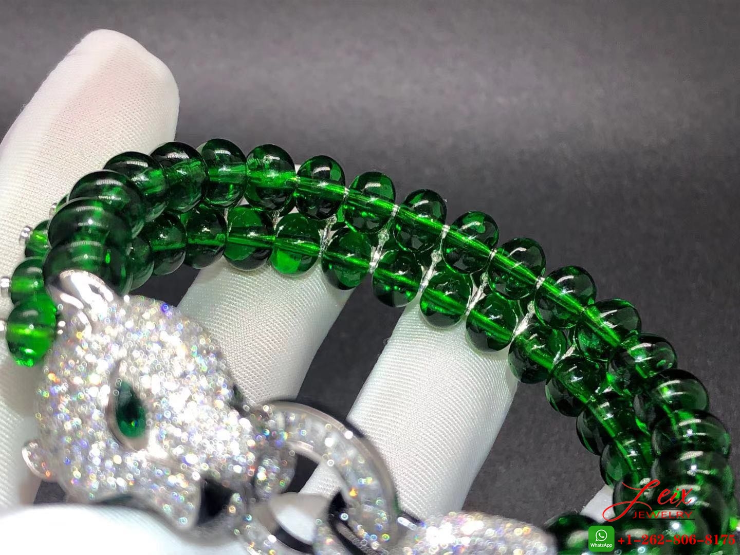 Custom Panthere de Cartier High Jewelry Bracelet in Platinum, Emeralds Beads and Onyx (6) Custom Panthere de Cartier High Jewelry Bracelet in Platinum, Emeralds Beads and Onyx