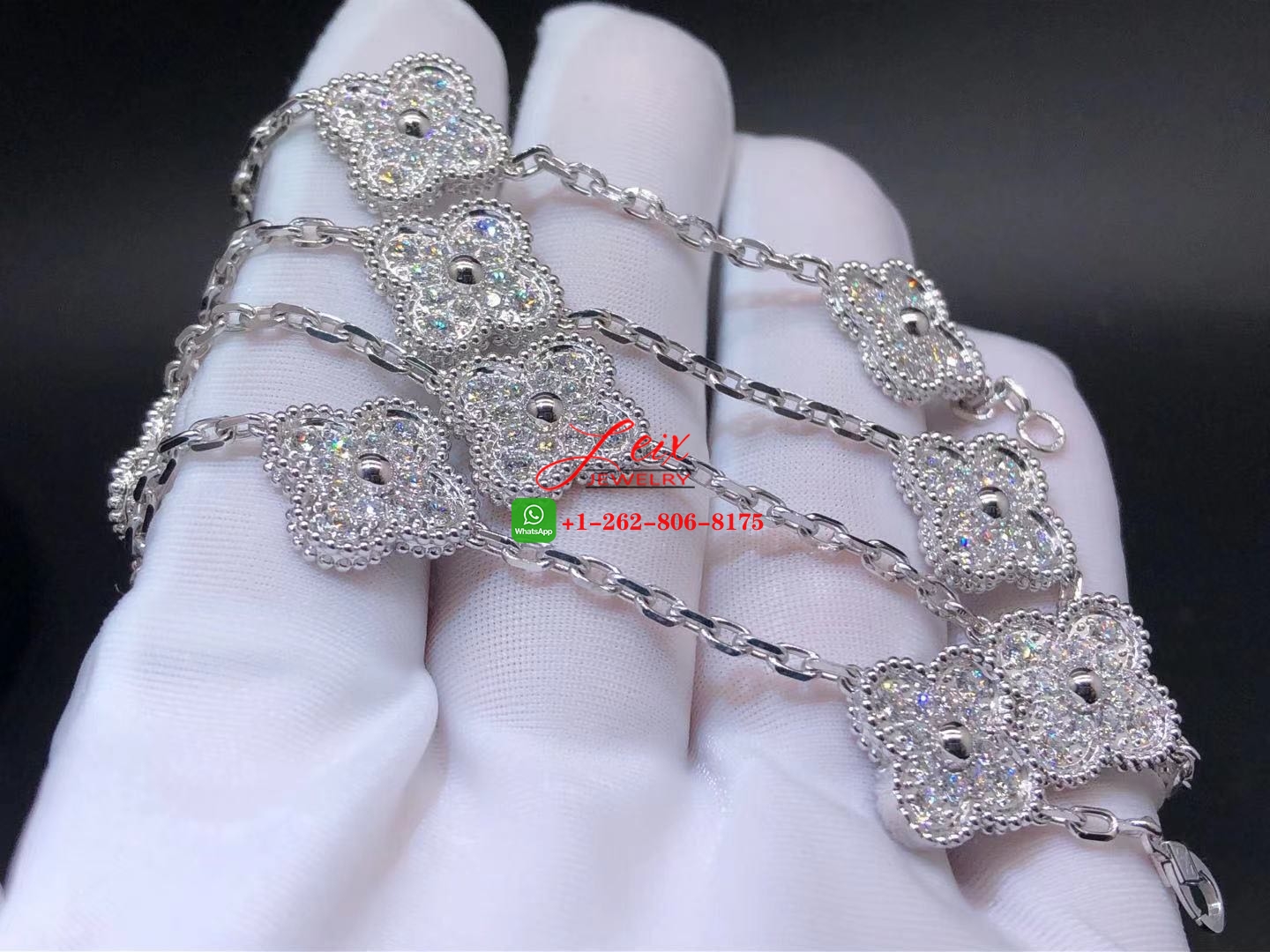 Custom VCA Vintage Alhambra 4.83ct Diamond 18k White Gold 10 Motif Necklace (1) Custom VCA Vintage Alhambra 4.83ct Diamond 18k White Gold 10 Motif Necklace