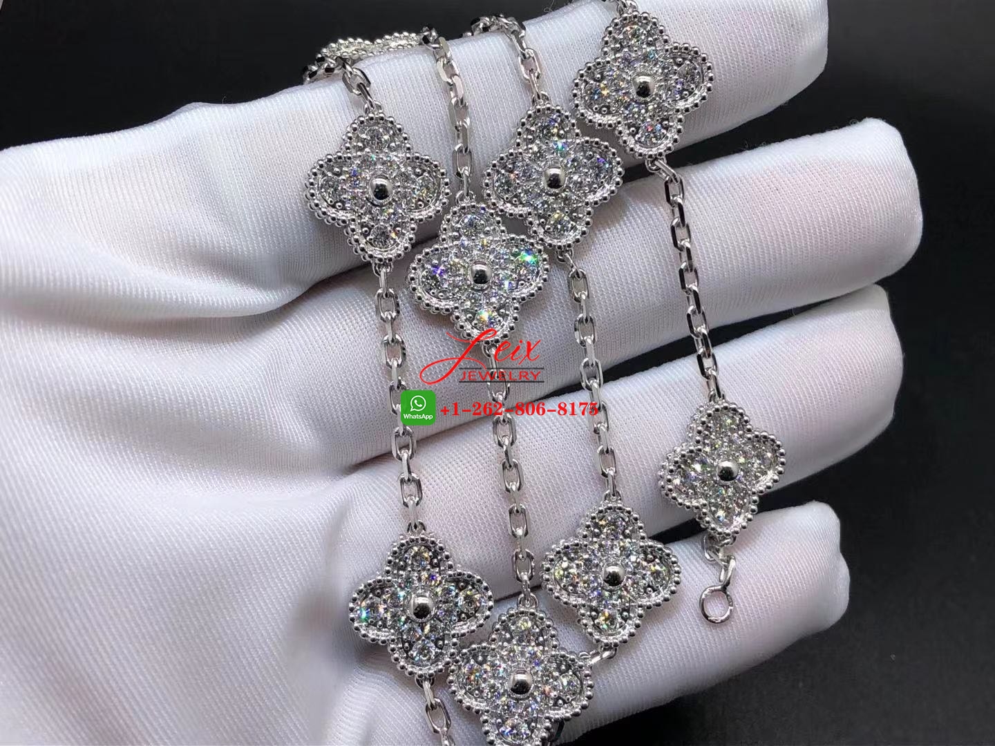 Custom VCA Vintage Alhambra 4.83ct Diamond 18k White Gold 10 Motif Necklace (2) Custom VCA Vintage Alhambra 4.83ct Diamond 18k White Gold 10 Motif Necklace