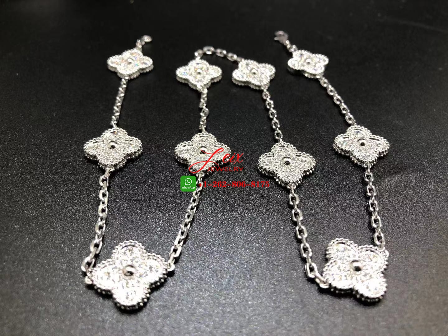 Custom VCA Vintage Alhambra 4.83ct Diamond 18k White Gold 10 Motif Necklace (4) Custom VCA Vintage Alhambra 4.83ct Diamond 18k White Gold 10 Motif Necklace