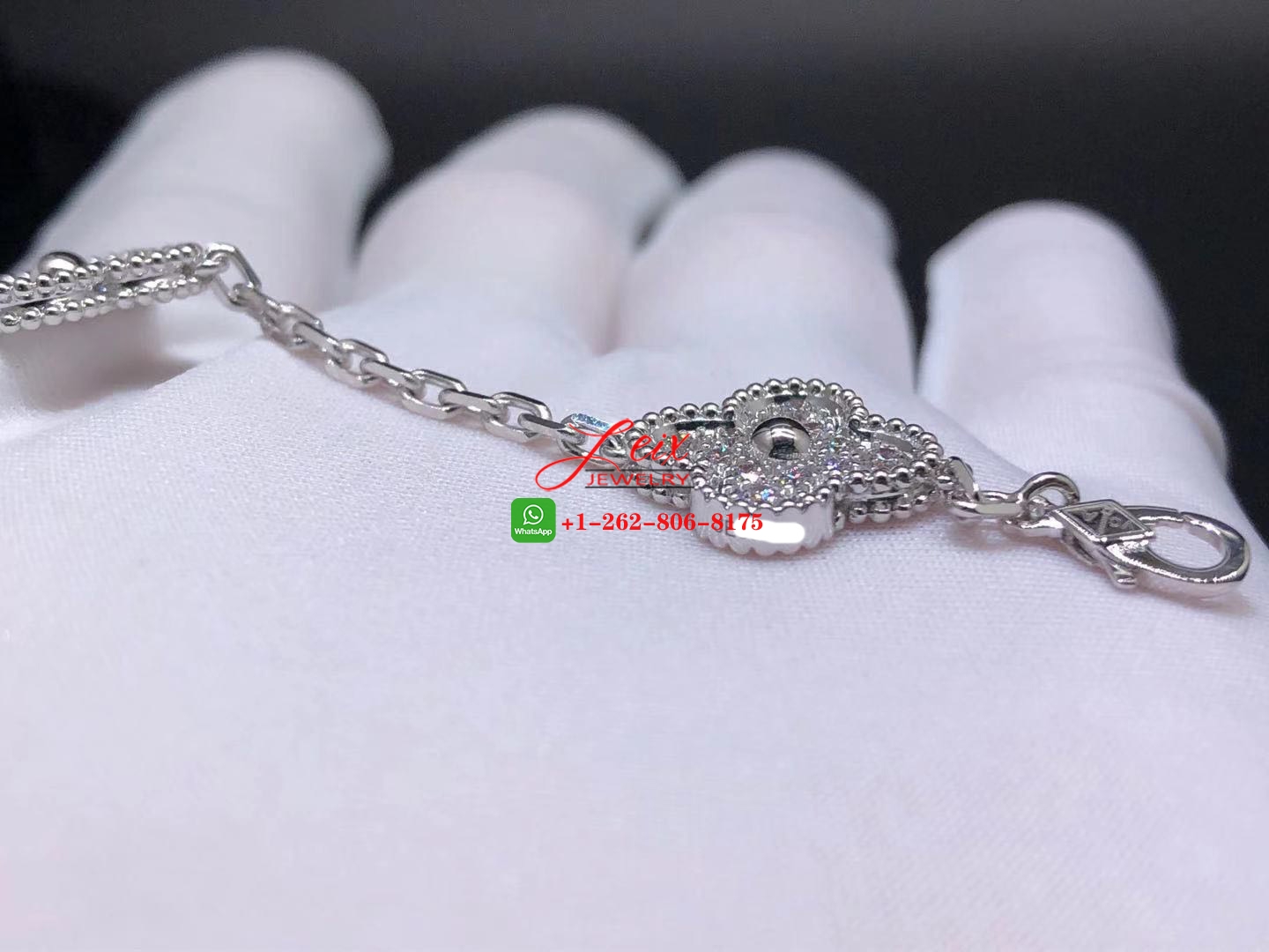 Custom VCA Vintage Alhambra 4.83ct Diamond 18k White Gold 10 Motif Necklace (5) Custom VCA Vintage Alhambra 4.83ct Diamond 18k White Gold 10 Motif Necklace