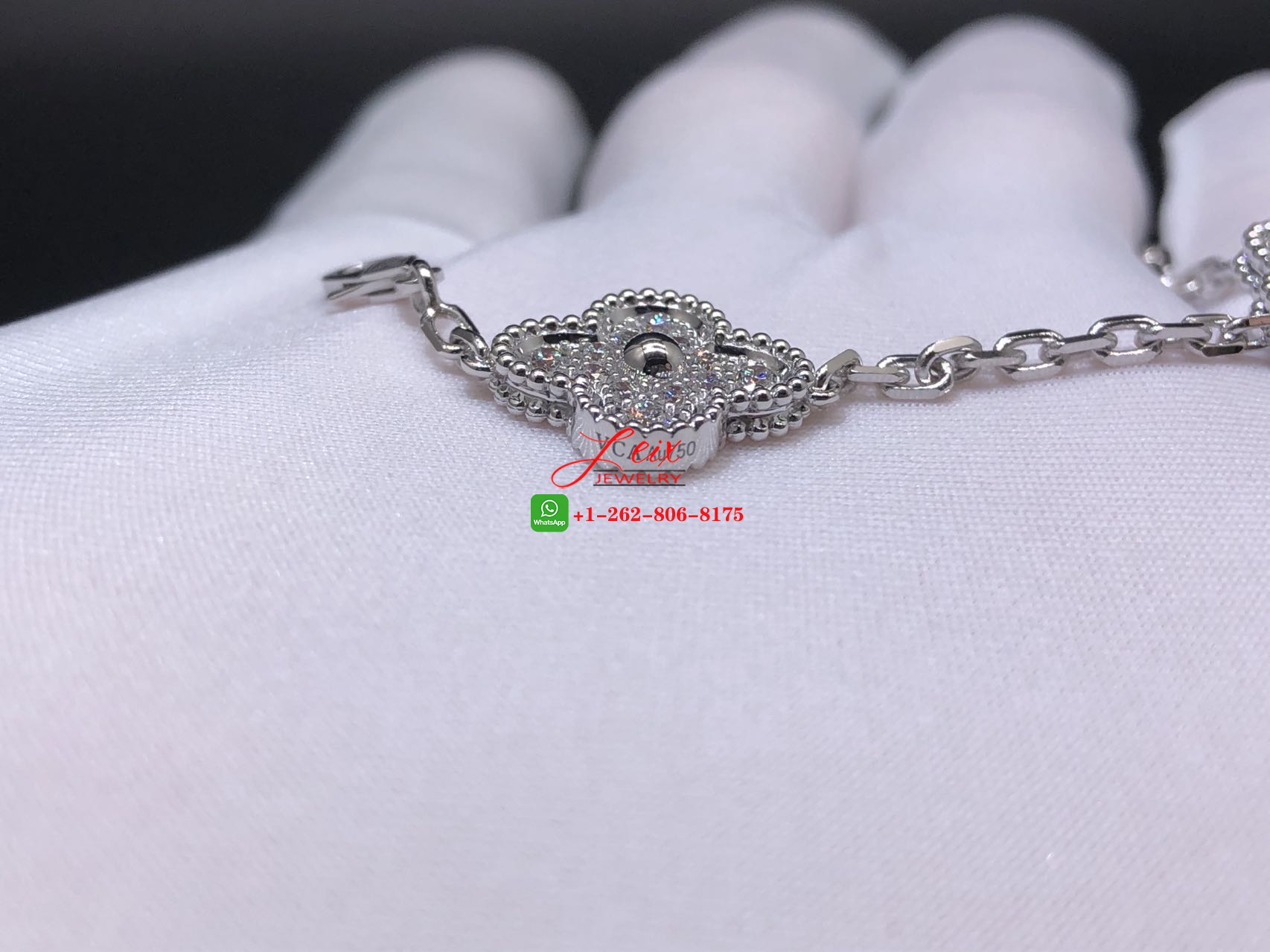 Custom VCA Vintage Alhambra 4.83ct Diamond 18k White Gold 10 Motif Necklace (6)