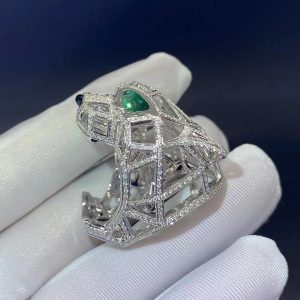 Panthere De Cartier 18K White Gold Emeralds Onyx Diamond-Pave Ring