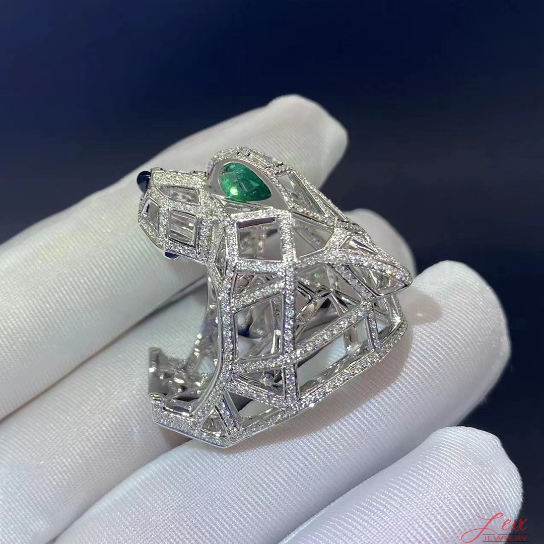 Panthere De Cartier 18K White Gold Emeralds Onyx Diamond-Pave Ring Panthere De Cartier 18K White Gold Emeralds Onyx Diamond-Pave Ring