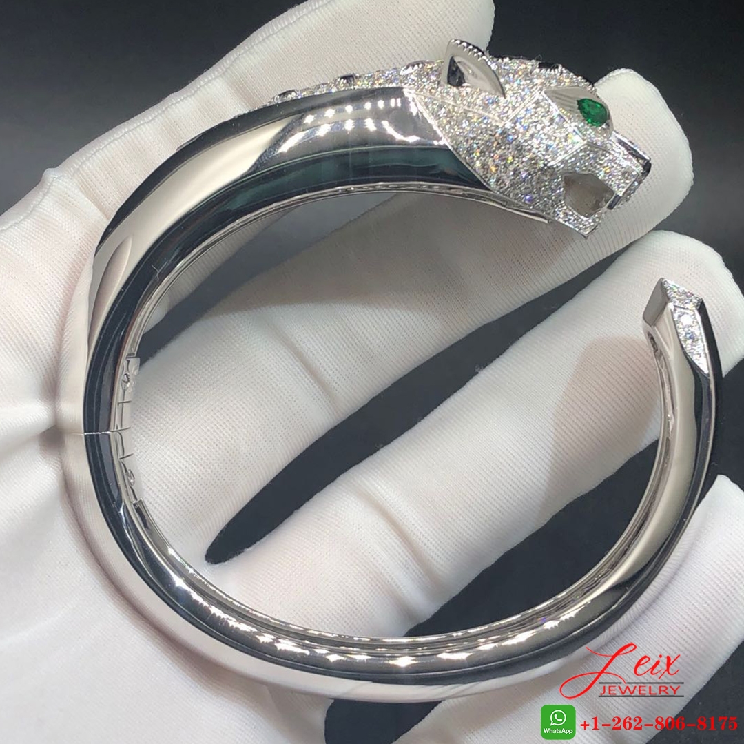 Panthere De Cartier 18k White Gold 4.33ct Diamond Emerald and Onyx Bracelet (5) Panthere De Cartier 18k White Gold 4.33ct Diamond Emerald and Onyx Bracelet