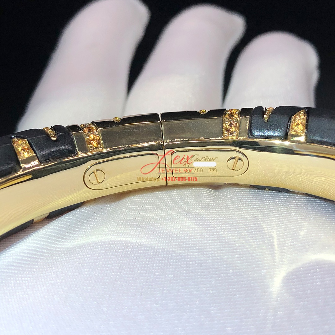 Panthère de Cartier High Jewelry 18k Yellow Gold Sculpted Black Jasper Orange Diamonds Bracelet (4)