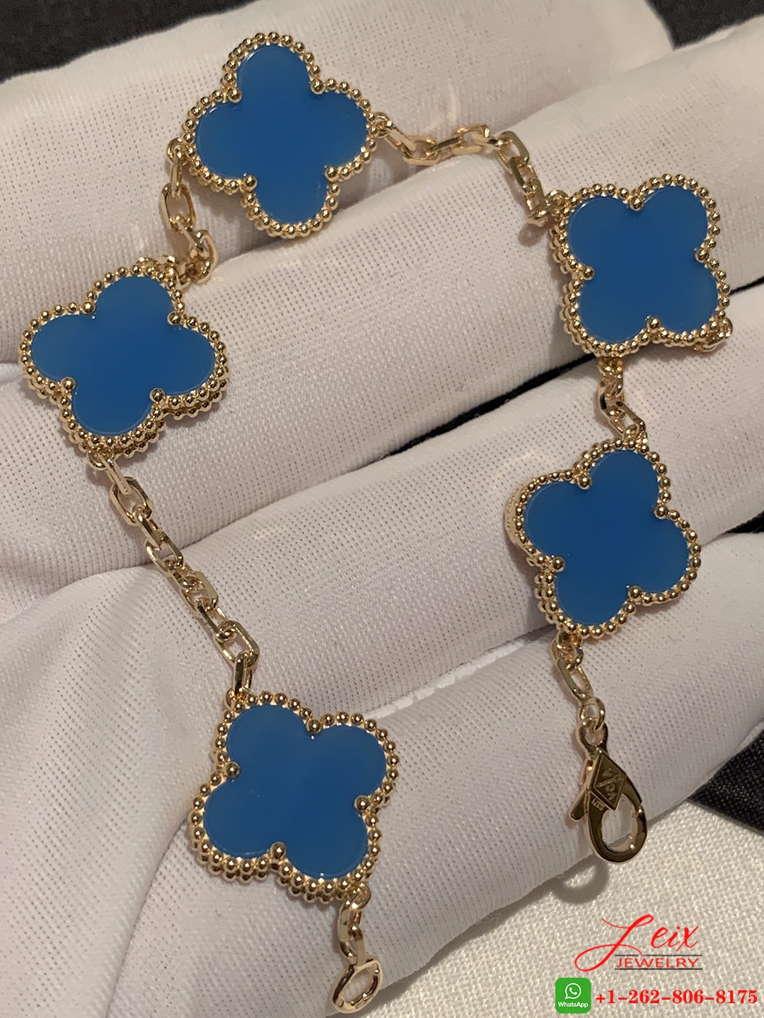 VCA 18K Yellow Gold Blue Agate 5 Motifs Vintage Alhambra Bracelet (2) VCA 18K Yellow Gold Blue Agate 5 Motifs Vintage Alhambra Bracelet