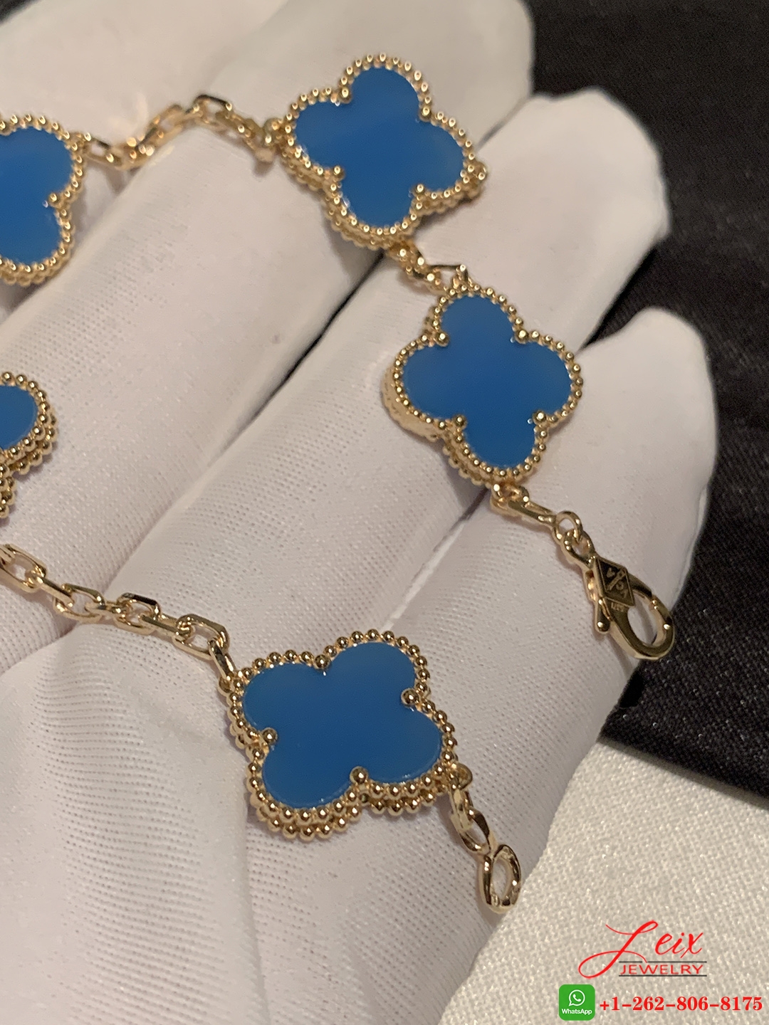 VCA 18K Yellow Gold Blue Agate 5 Motifs Vintage Alhambra Bracelet (3) VCA 18K Yellow Gold Blue Agate 5 Motifs Vintage Alhambra Bracelet