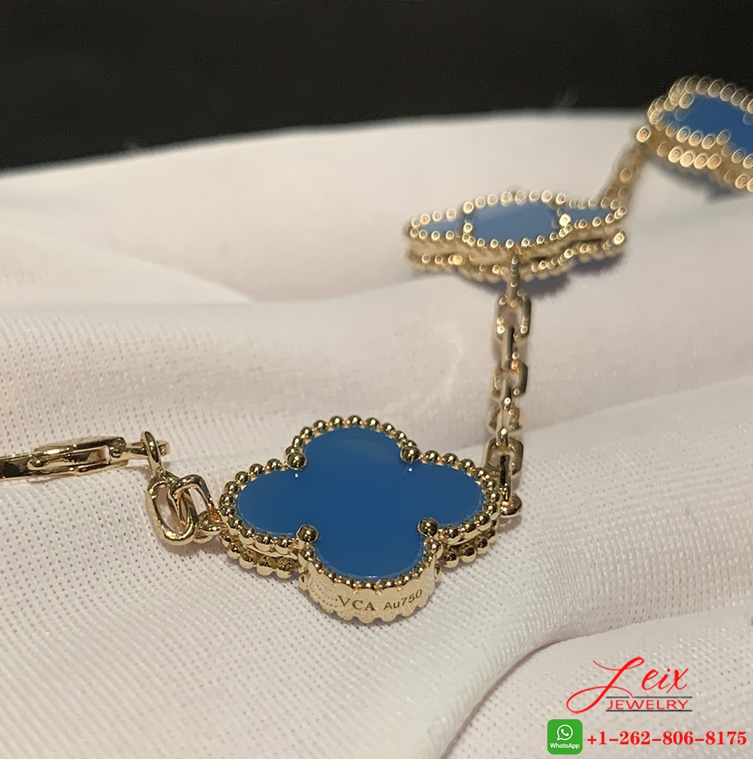 VCA 18K Yellow Gold Blue Agate 5 Motifs Vintage Alhambra Bracelet (4) VCA 18K Yellow Gold Blue Agate 5 Motifs Vintage Alhambra Bracelet