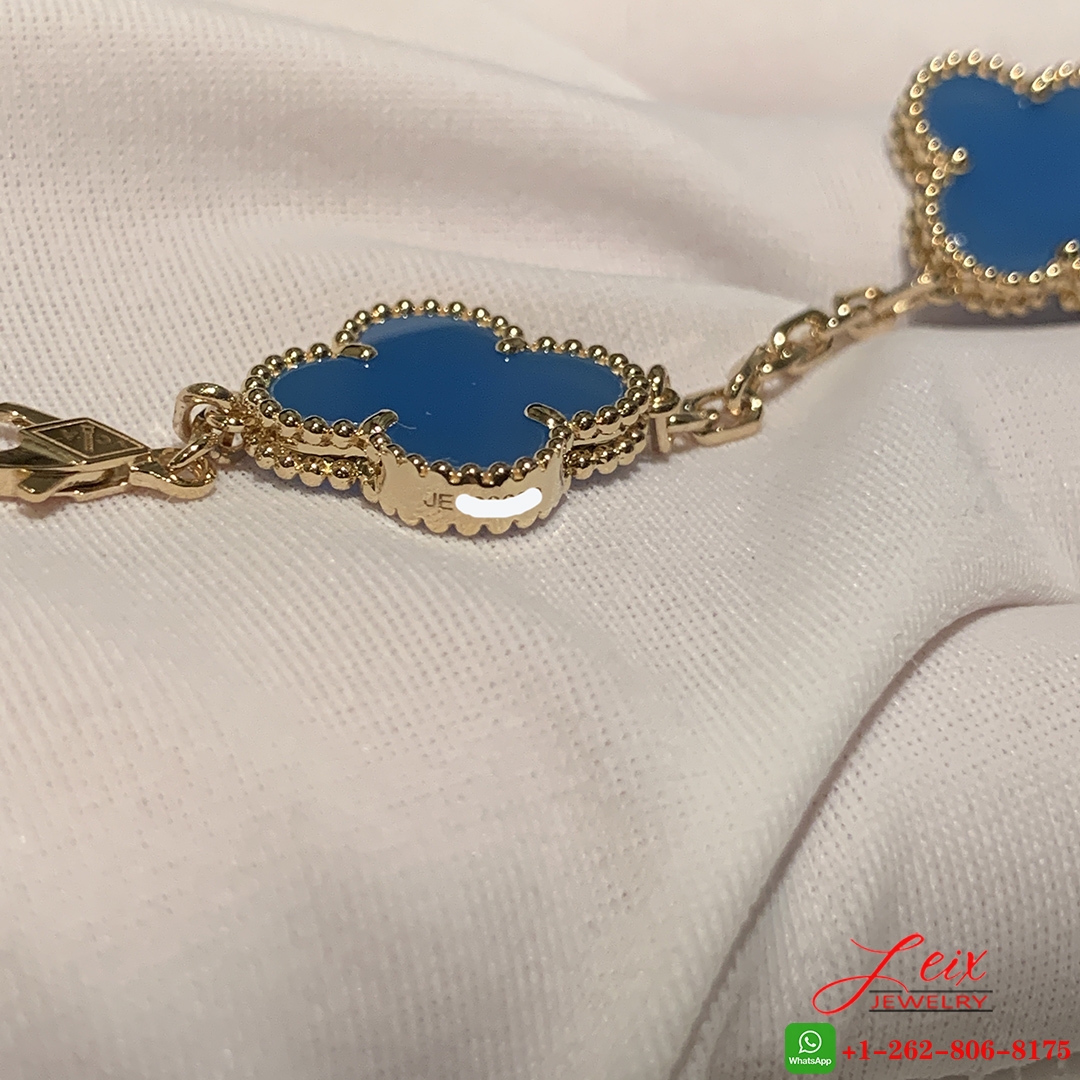 VCA 18K Yellow Gold Blue Agate 5 Motifs Vintage Alhambra Bracelet (5) VCA 18K Yellow Gold Blue Agate 5 Motifs Vintage Alhambra Bracelet