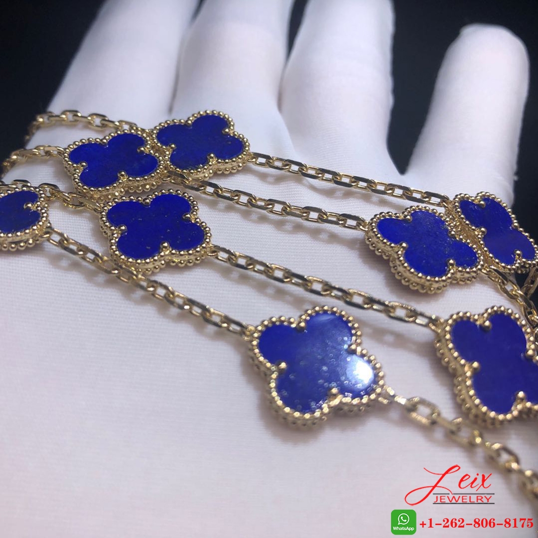 VCA 18K Yellow Gold Lapis Lazuli 20 Motifs Vintage Alhambra Long Necklace (3) VCA 18K Yellow Gold Lapis Lazuli 20 Motifs Vintage Alhambra Long Necklace