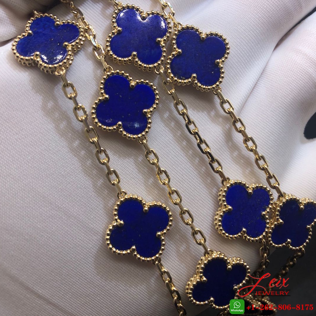 VCA 18K Yellow Gold Lapis Lazuli 20 Motifs Vintage Alhambra Long Necklace (4)