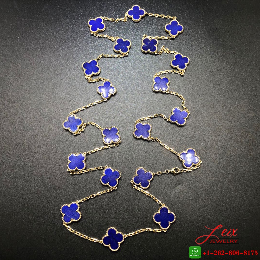 VCA 18K Yellow Gold Lapis Lazuli 20 Motifs Vintage Alhambra Long Necklace