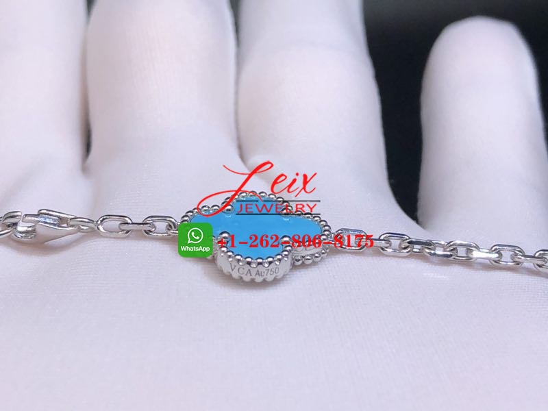 VCA 18k White Gold Turquoise 20 Motifs Vintage Alhambra Long Necklace (6) VCA 18k White Gold Turquoise 20 Motifs Vintage Alhambra Long Necklace