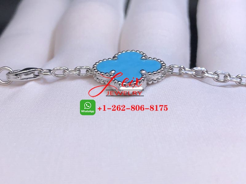 VCA 18k White Gold Turquoise 20 Motifs Vintage Alhambra Long Necklace (7) VCA 18k White Gold Turquoise 20 Motifs Vintage Alhambra Long Necklace