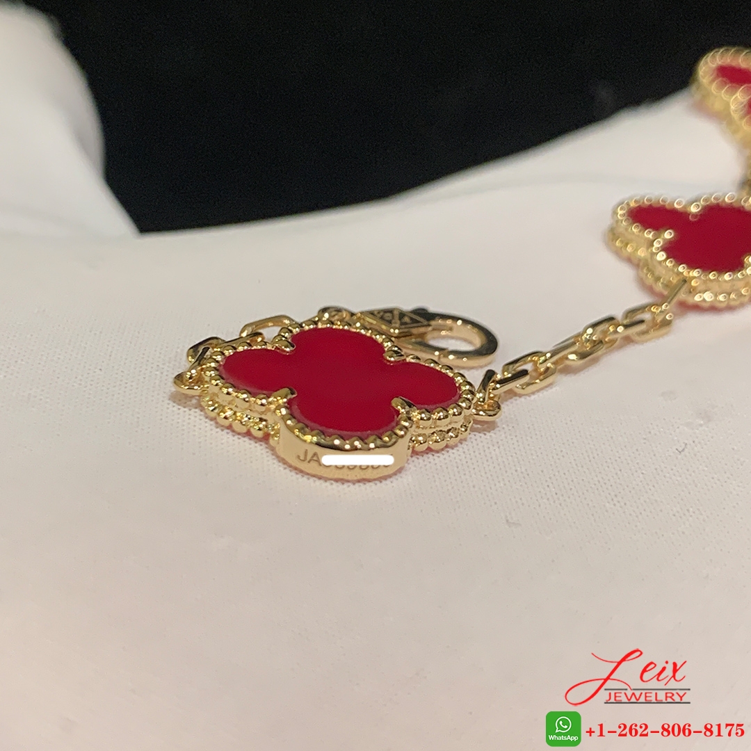 VCA 18k Yellow Gold Carnelian Vintage Alhambra 5 Motif Bracelet (3) VCA 18k Yellow Gold Carnelian Vintage Alhambra 5 Motif Bracelet