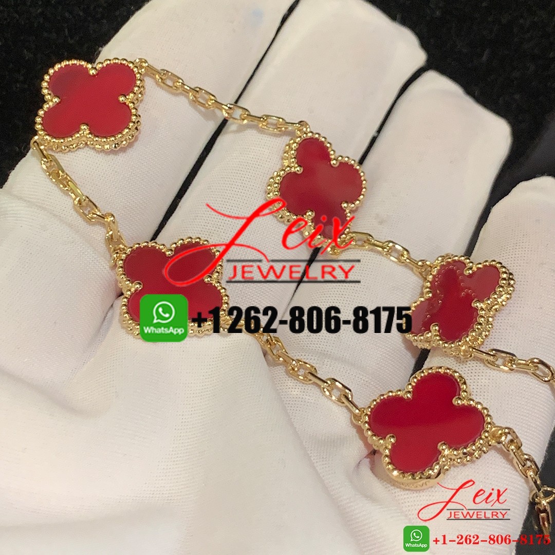 VCA 18k Yellow Gold Carnelian Vintage Alhambra 5 Motif Bracelet VCA 18k Yellow Gold Carnelian Vintage Alhambra 5 Motif Bracelet