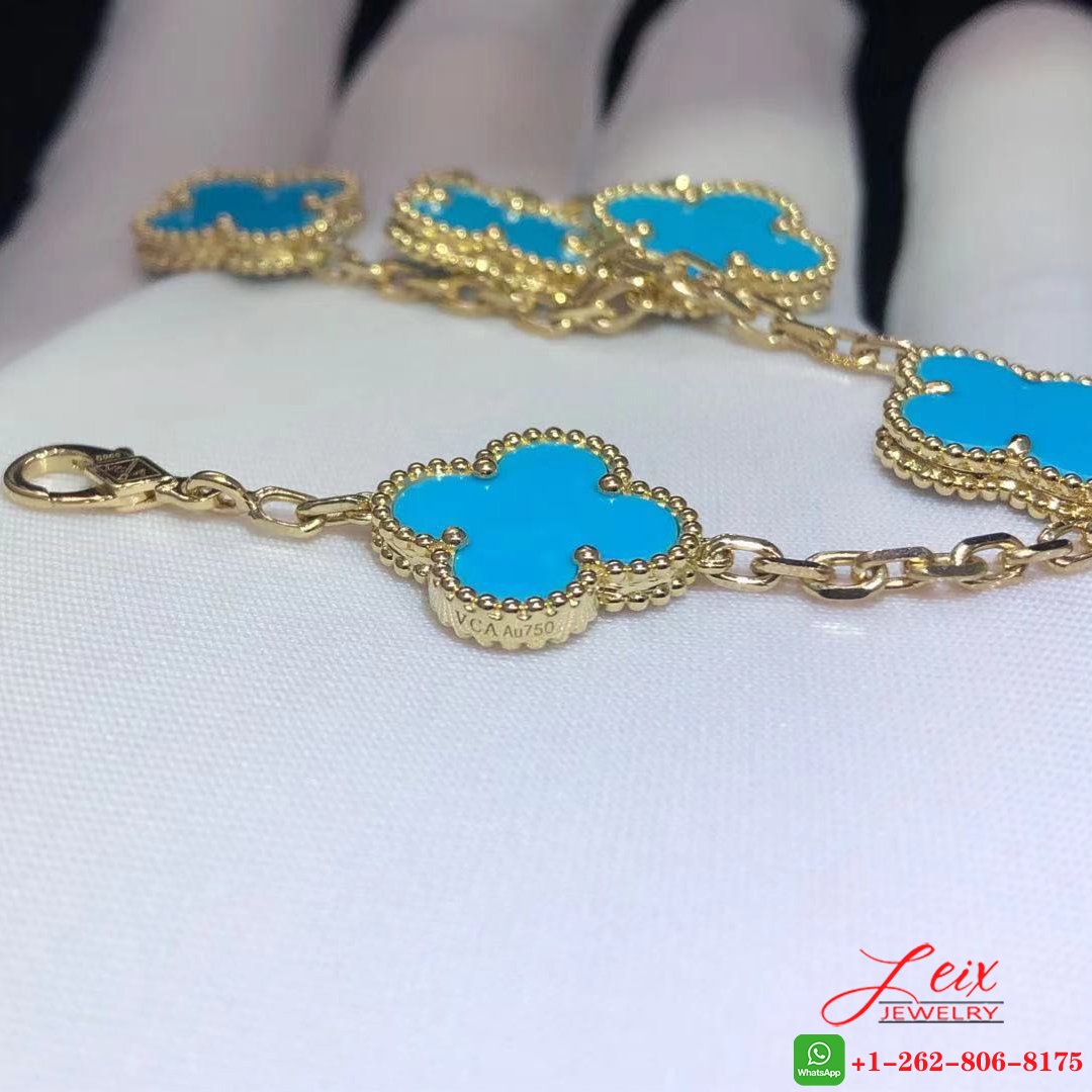VCA 18k Yellow Gold Turquoise 5 Motifs Vintage Alhambra Bracelet (1)