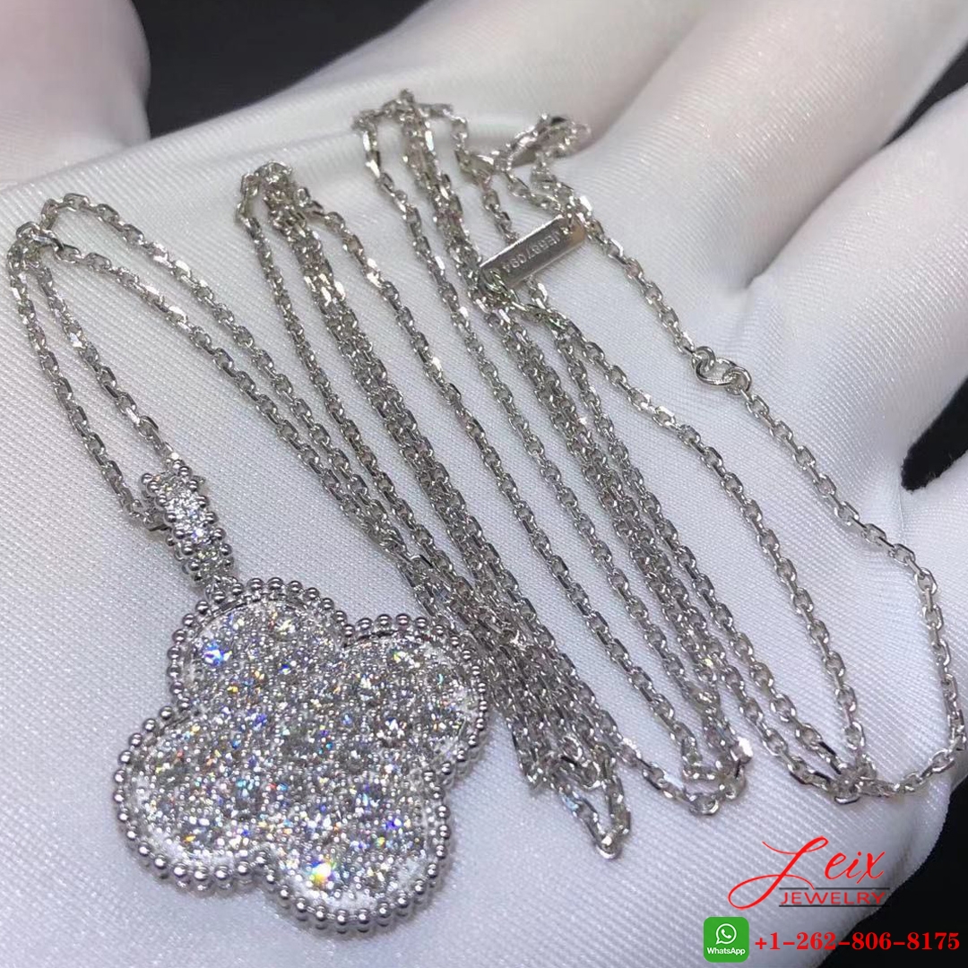 VCA Magic Alhambra 1 Motif Full Diamond Paved 18k White Gold Long Necklace (1) VCA Magic Alhambra 1 Motif Full Diamond Paved 18k White Gold Long Necklace