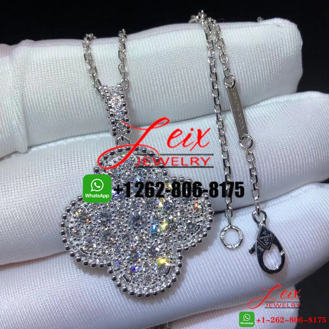 VCA Magic Alhambra 1 Motif Full Diamond Paved 18k White Gold Long Necklace VCA Magic Alhambra 1 Motif Full Diamond Paved 18k White Gold Long Necklace