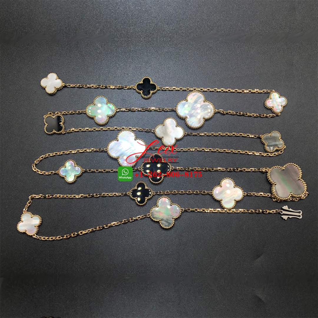 VCA Magic Alhambra 16 Motif Mother-of-pearl & Onyx 18K Yellow Gold Long Necklace VCA Magic Alhambra 16 Motif Mother-of-pearl & Onyx 18K Yellow Gold Long Necklace