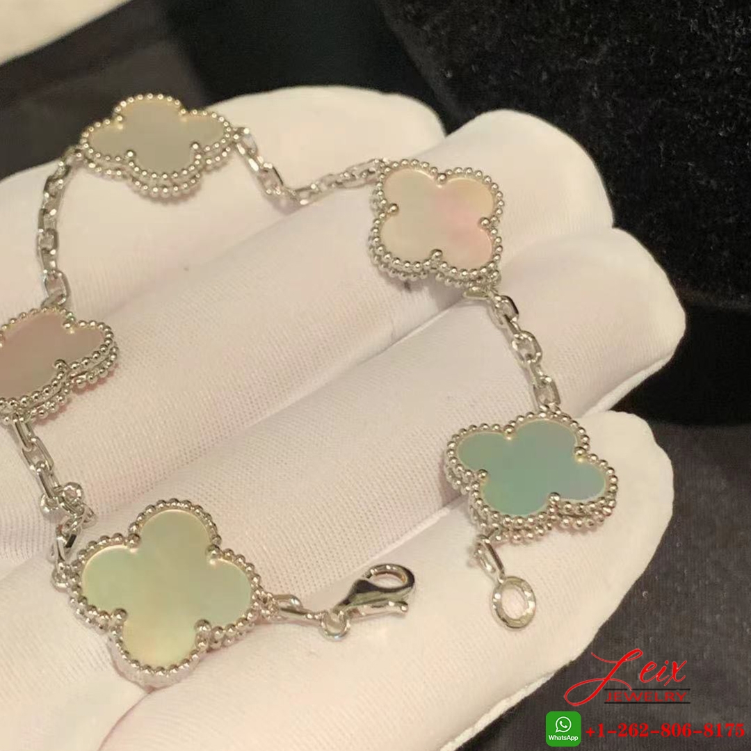 VCA Vintage Alhambra 18K White Gold 5 Motifs Mother Of Pearl Bracelet (2) VCA Vintage Alhambra 18K White Gold 5 Motifs Mother Of Pearl Bracelet