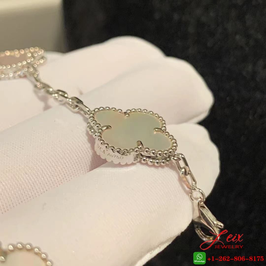 VCA Vintage Alhambra 18K White Gold 5 Motifs Mother Of Pearl Bracelet (3) VCA Vintage Alhambra 18K White Gold 5 Motifs Mother Of Pearl Bracelet