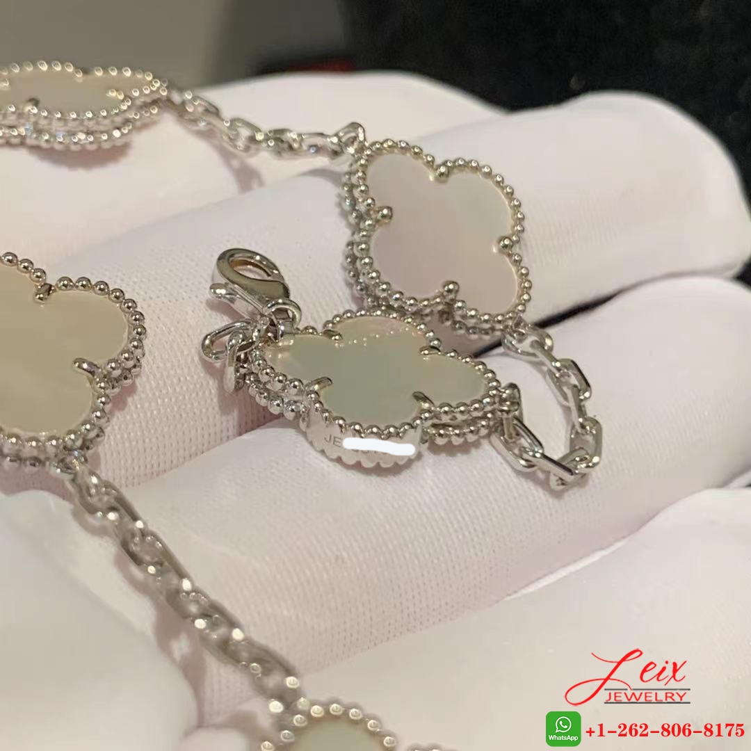 VCA Vintage Alhambra 18K White Gold 5 Motifs Mother Of Pearl Bracelet (4)