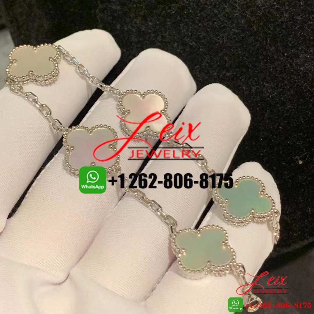 VCA Vintage Alhambra 18K White Gold 5 Motifs Mother Of Pearl Bracelet