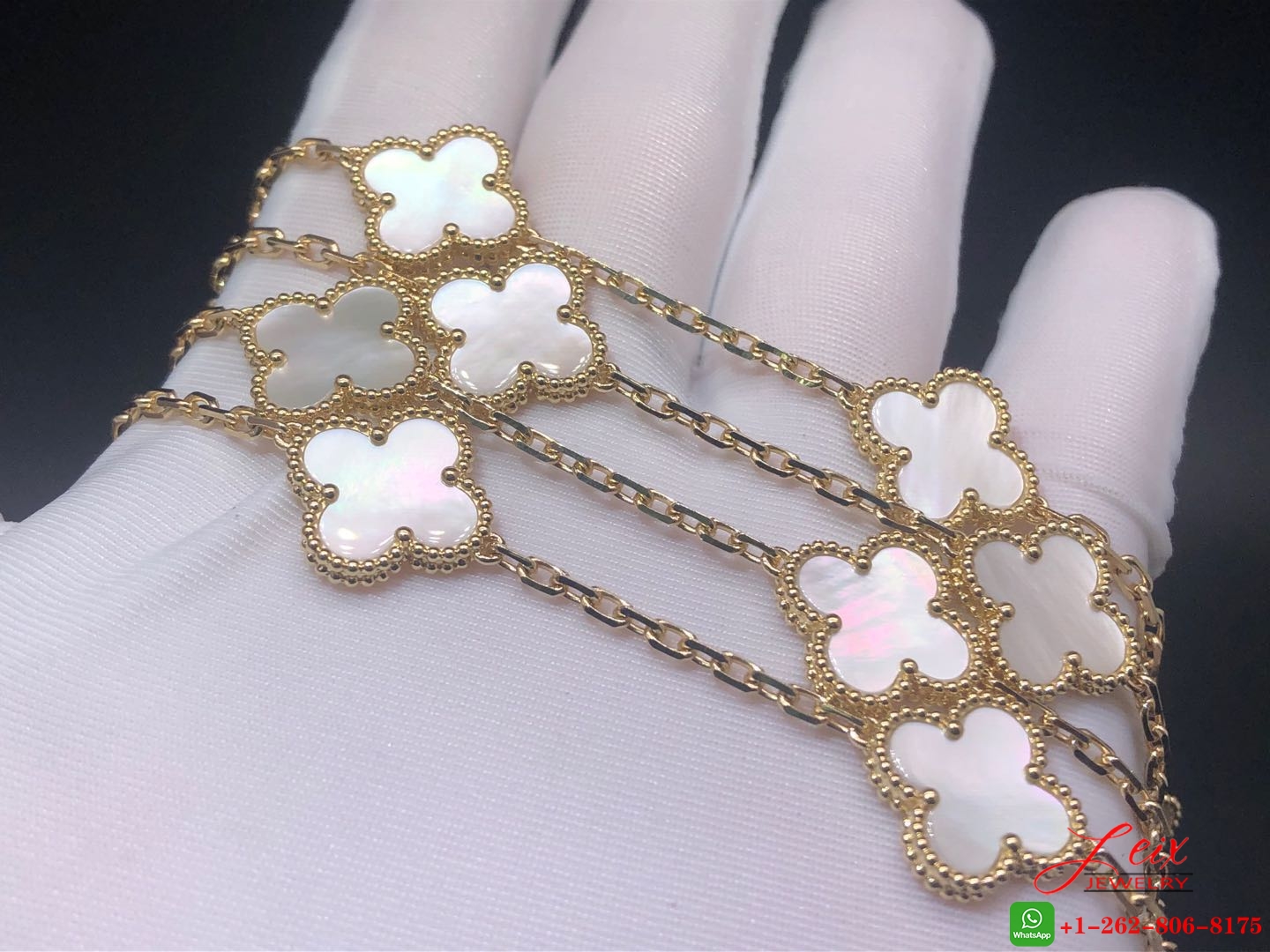 VCA Vintage Alhambra 20 Motif 18k Yellow Gold Mother of Pearl Long Necklace (1) VCA Vintage Alhambra 20 Motif 18k Yellow Gold Mother of Pearl Long Necklace