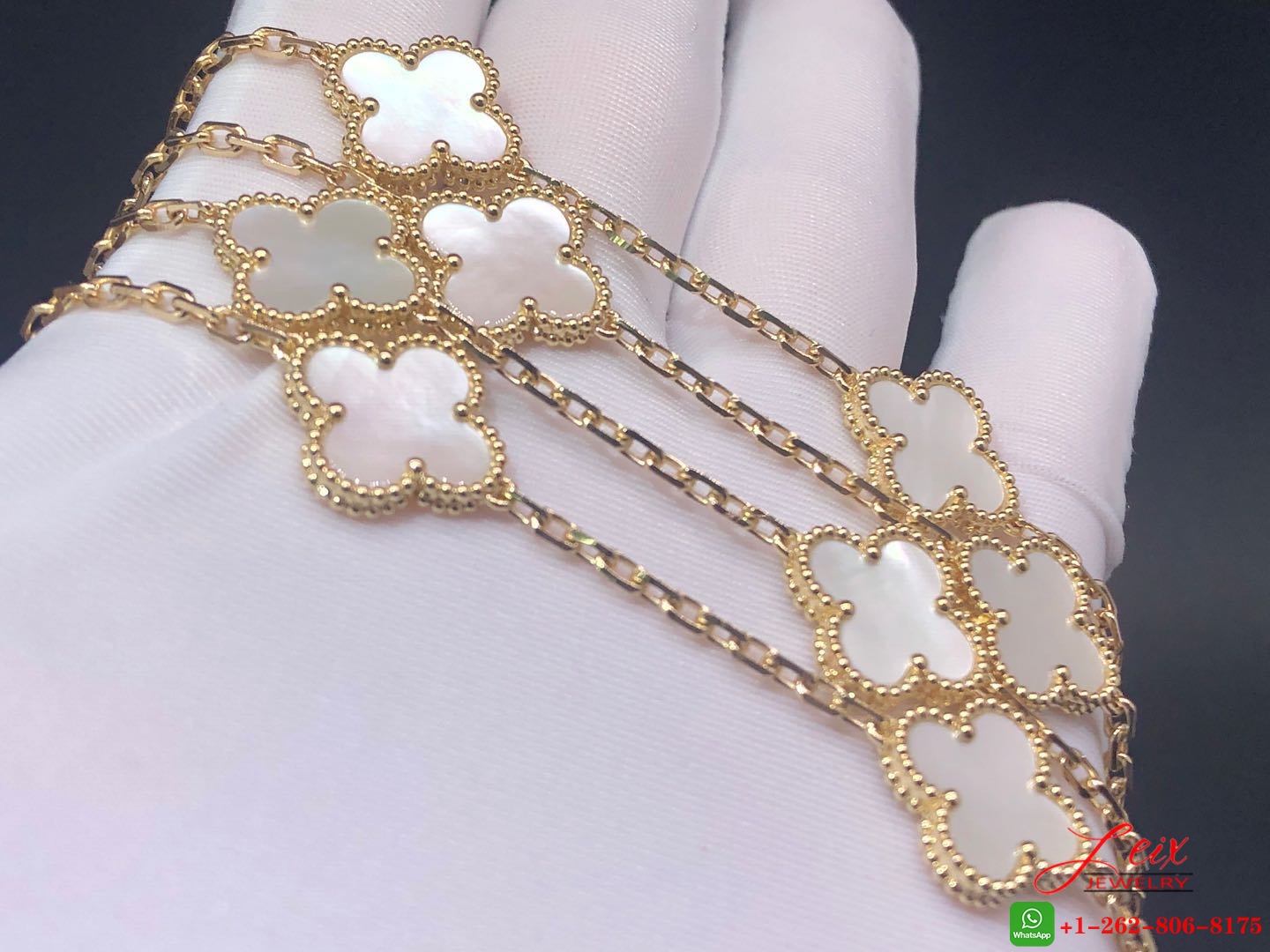 VCA Vintage Alhambra 20 Motif 18k Yellow Gold Mother of Pearl Long Necklace (4) VCA Vintage Alhambra 20 Motif 18k Yellow Gold Mother of Pearl Long Necklace