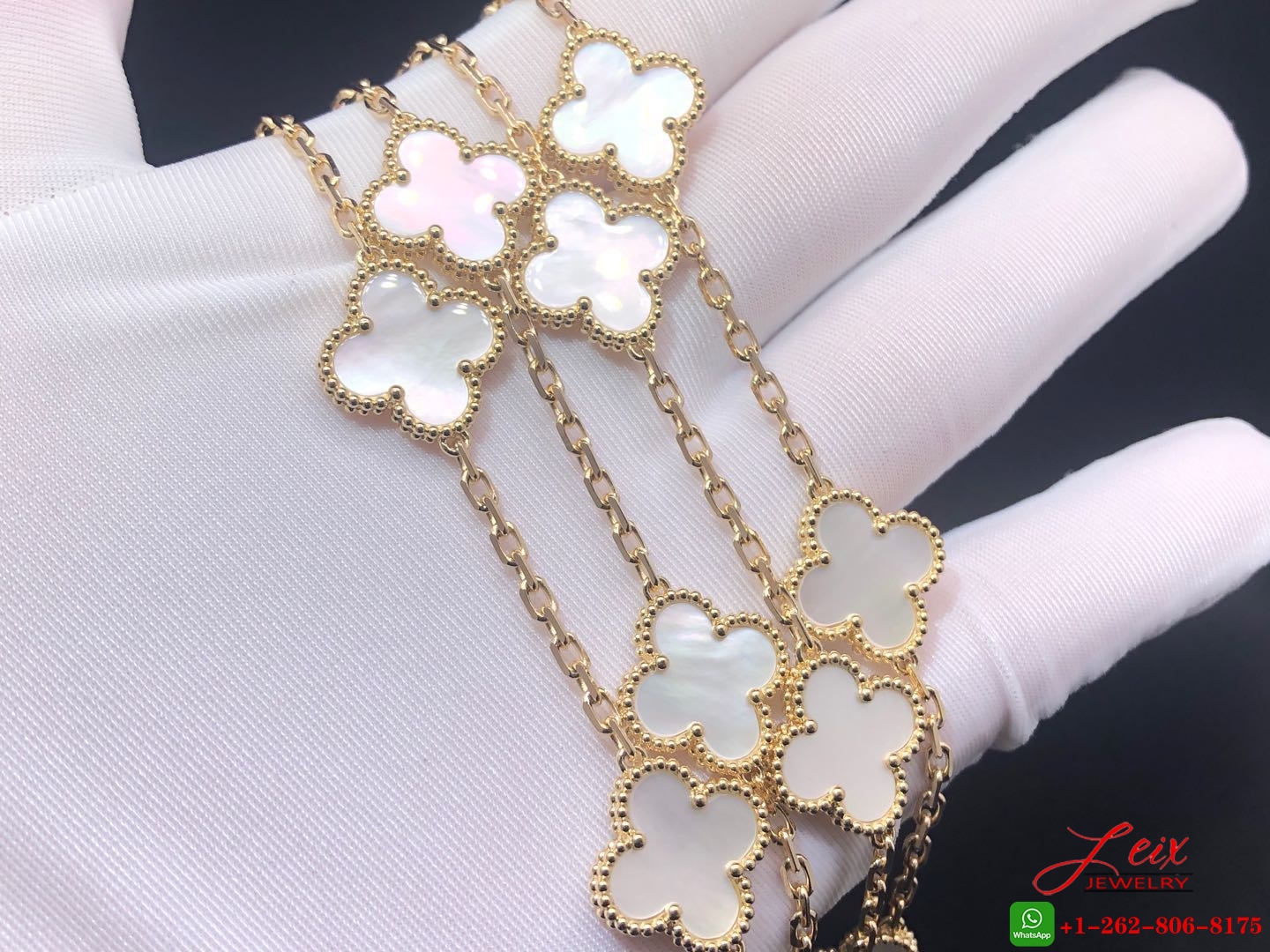 VCA Vintage Alhambra 20 Motif 18k Yellow Gold Mother of Pearl Long Necklace (5) VCA Vintage Alhambra 20 Motif 18k Yellow Gold Mother of Pearl Long Necklace