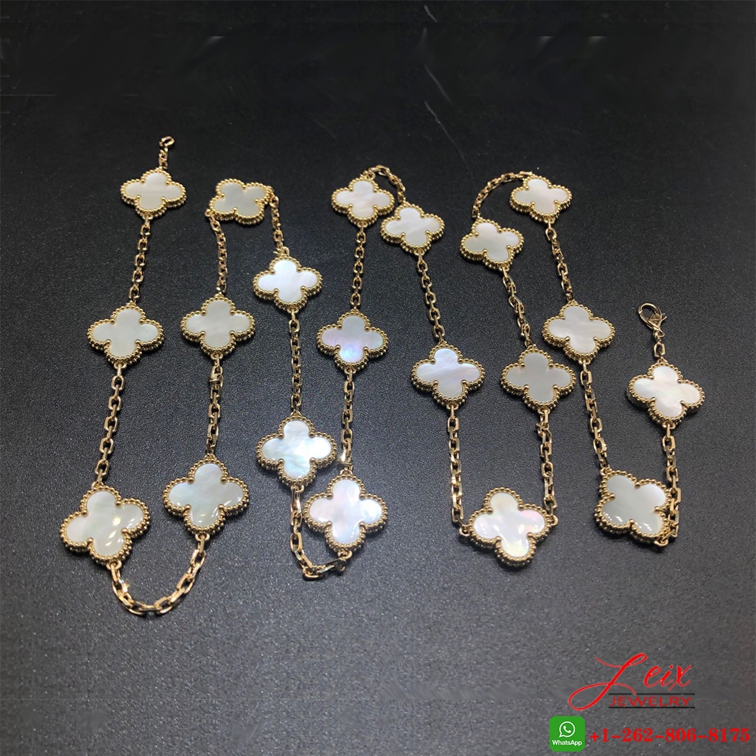 VCA Vintage Alhambra 20 Motif 18k Yellow Gold Mother of Pearl Long Necklace VCA Vintage Alhambra 20 Motif 18k Yellow Gold Mother of Pearl Long Necklace