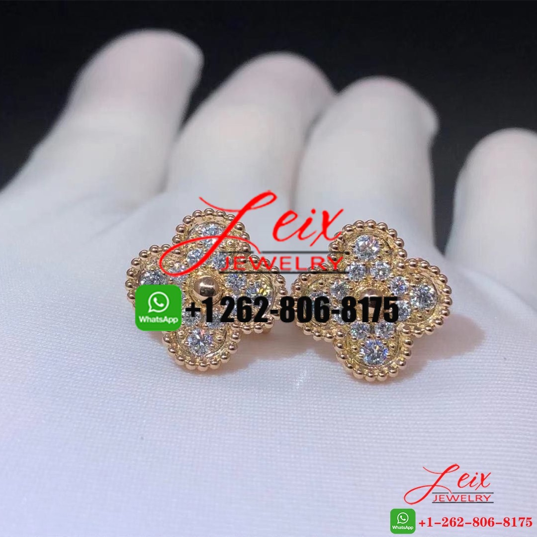 Van Cleef & Arpels 18K Rose Gold Diamond Paved Vintage Alhambra Earrings Van Cleef & Arpels 18K Rose Gold Diamond Paved Vintage Alhambra Earrings