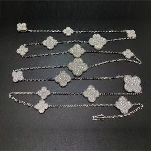 Van Cleef & Arpels 18K White Gold Diamond Magic Alhambra 16 motifs Long Necklace