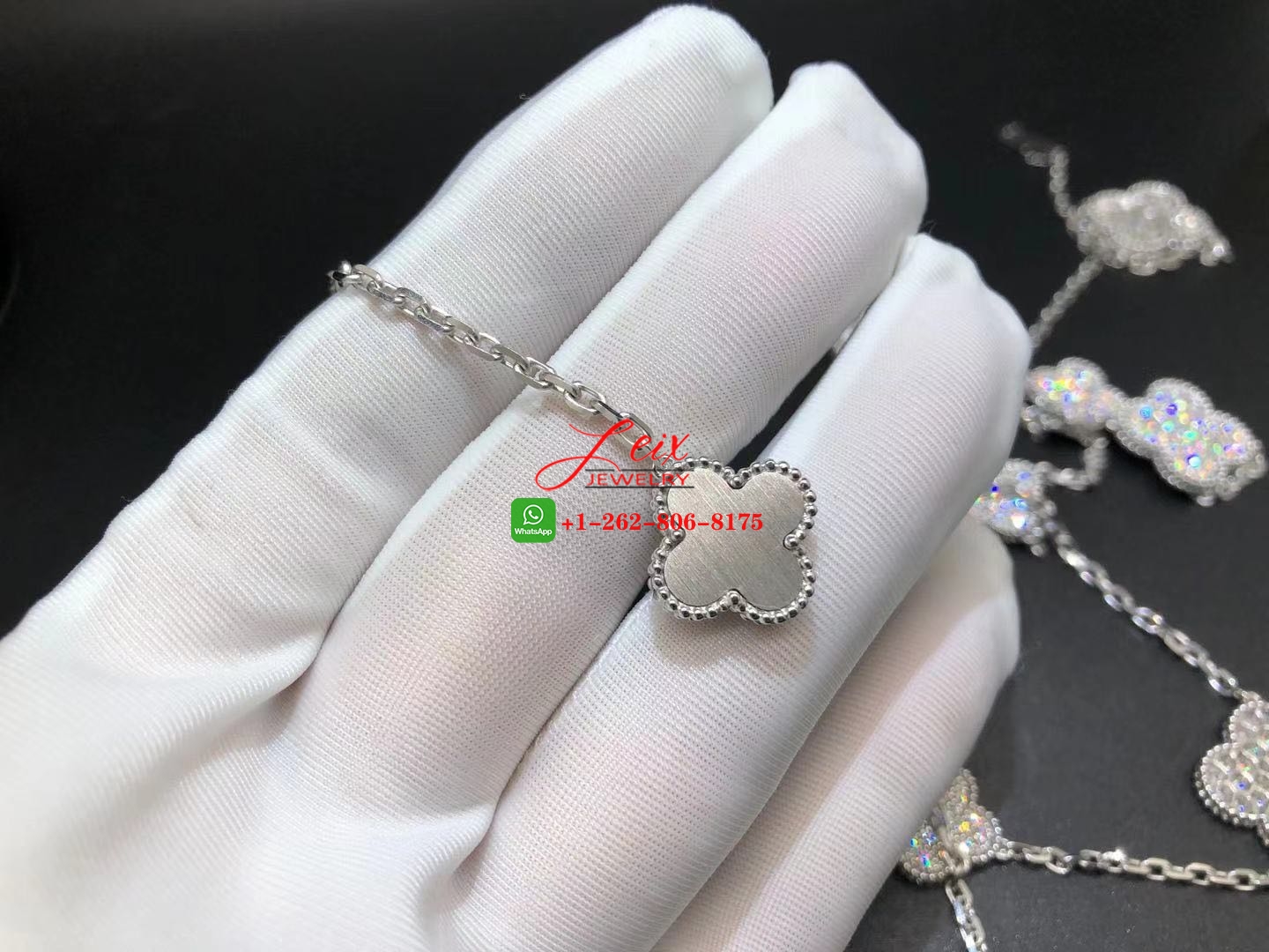 Van Cleef & Arpels 18K White Gold Diamond Magic Alhambra 16 motifs Long Necklace (6) Van Cleef & Arpels 18K White Gold Diamond Magic Alhambra 16 motifs Long Necklace