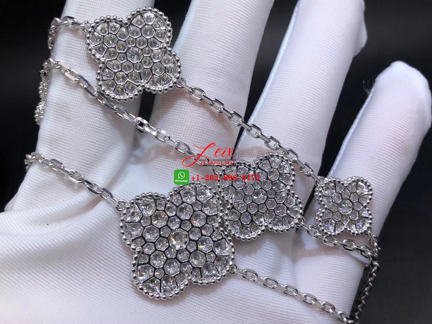 Van Cleef & Arpels 18K White Gold Diamond Magic Alhambra 16 motifs Long Necklace (7) Van Cleef & Arpels 18K White Gold Diamond Magic Alhambra 16 motifs Long Necklace