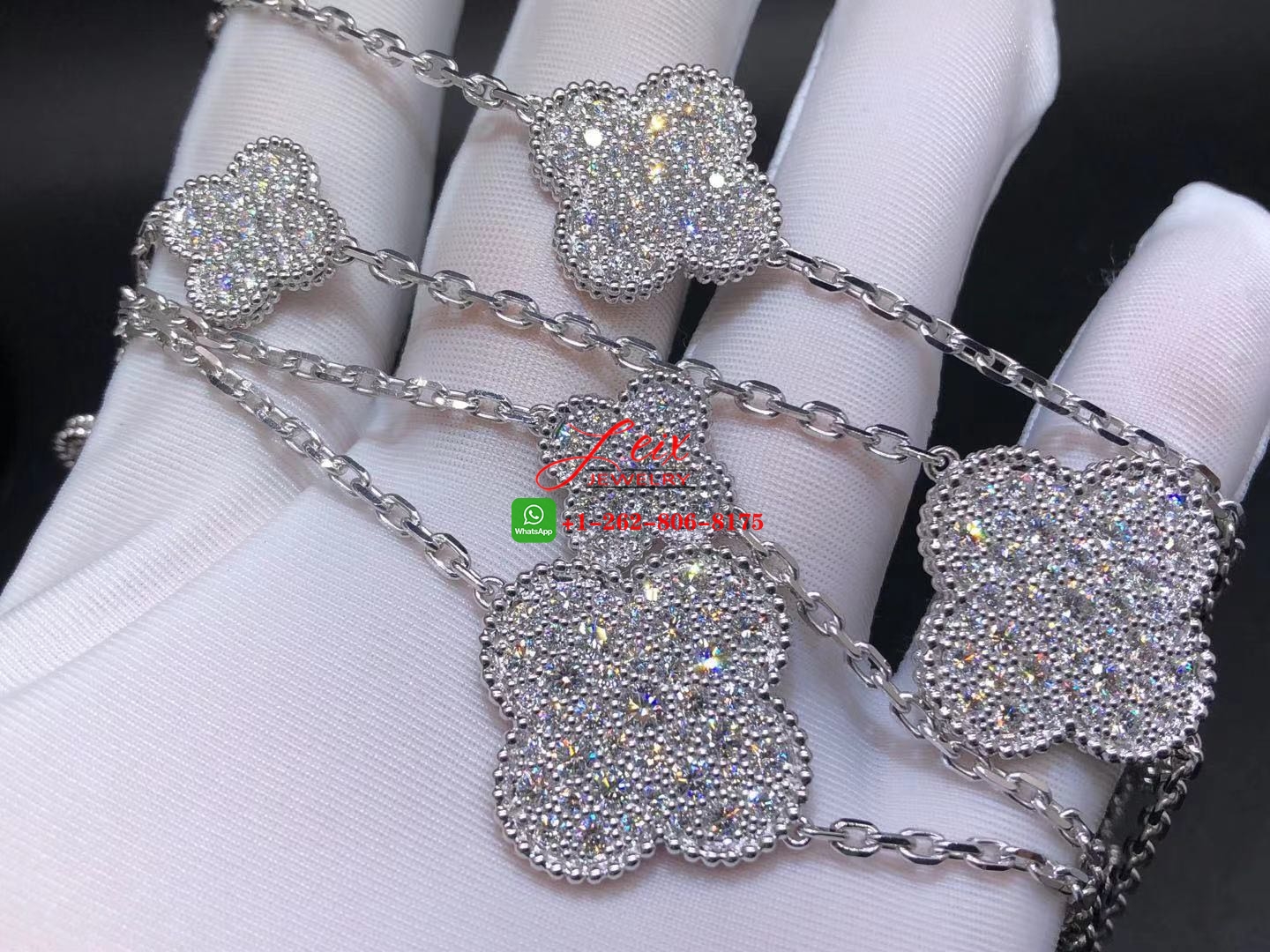 Van Cleef & Arpels 18K White Gold Diamond Magic Alhambra 16 motifs Long Necklace (9) Van Cleef & Arpels 18K White Gold Diamond Magic Alhambra 16 motifs Long Necklace